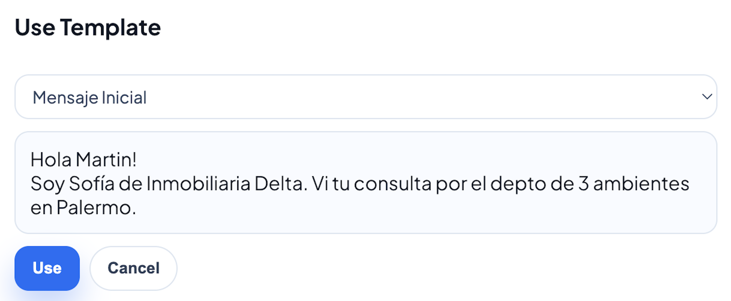 Modal de plantillas personalizadas para responder chats