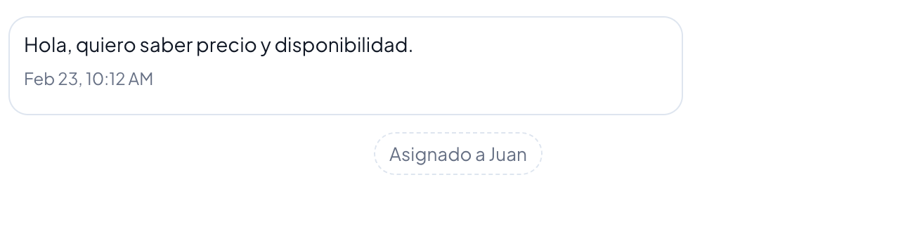 Mensaje de sistema con lead asignado al agente